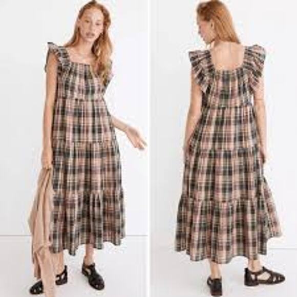 Madewell Dresses & Skirts - Madewell Flutter Sleeve Tiered Midi Dress Womens Size M